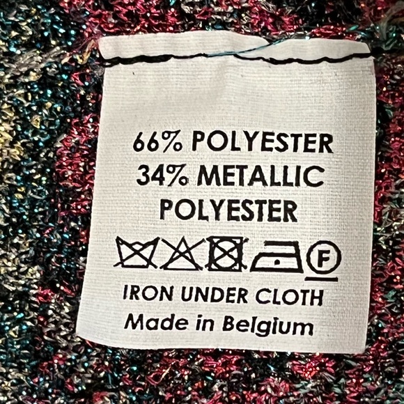 Dries Van Noten Metallic Short Sleeve Top Sweater V-Neck Medium Green Blue Pink - Picture 7 of 8